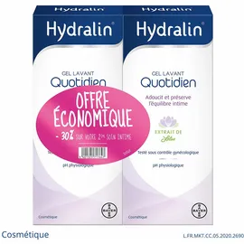 Hydralin Quotidien - Gel intime - Lot de 2x400 ml (-30 % sur le 2ème) - Savon - Hygiène intime